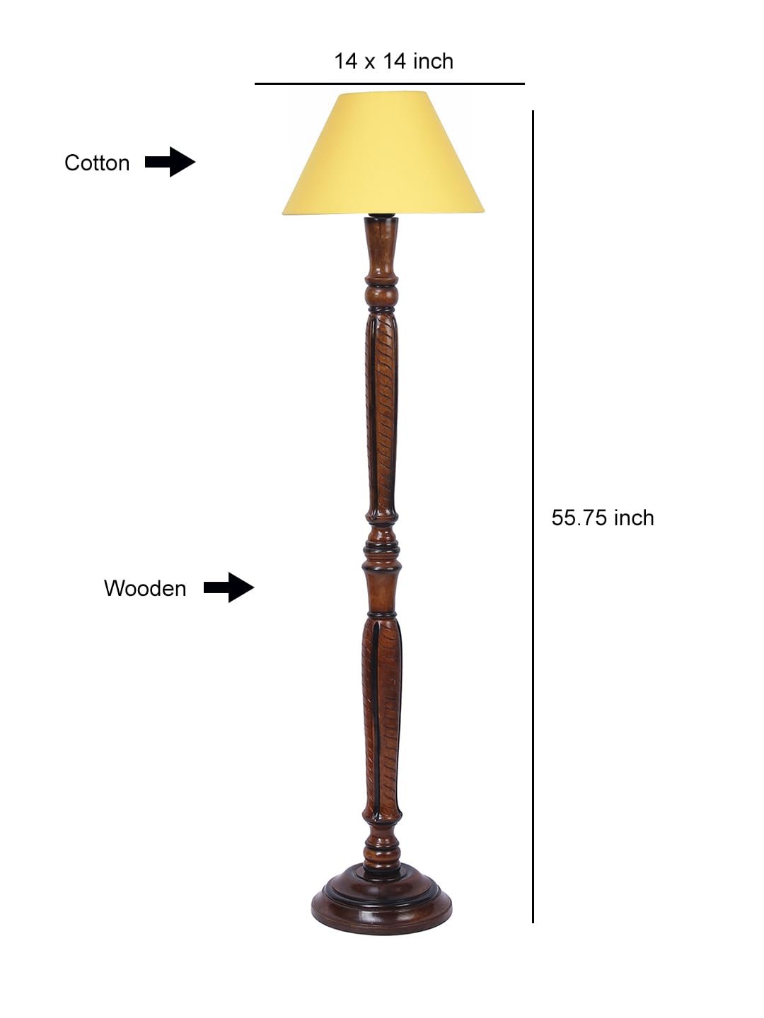 Yellow Cotton conical Wooden Floor lamp -20