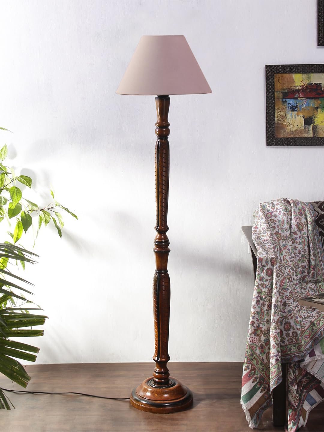 Grey Cotton conical Wooden Floor lamp -21