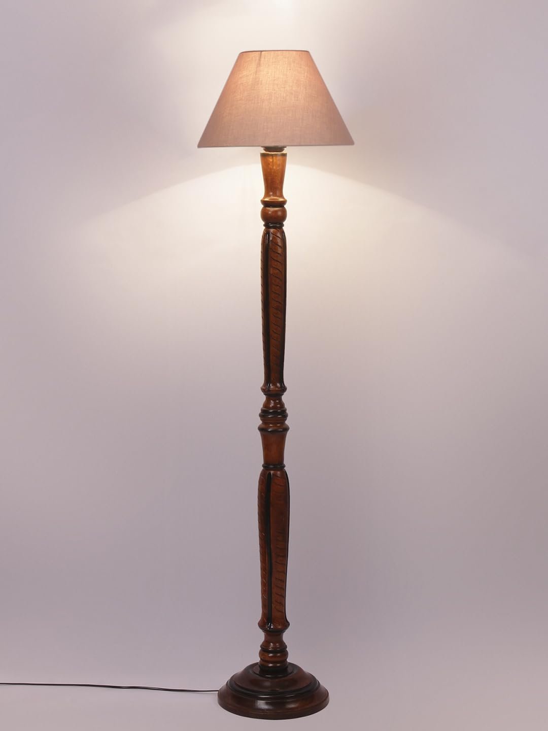 Grey Cotton conical Wooden Floor lamp -21