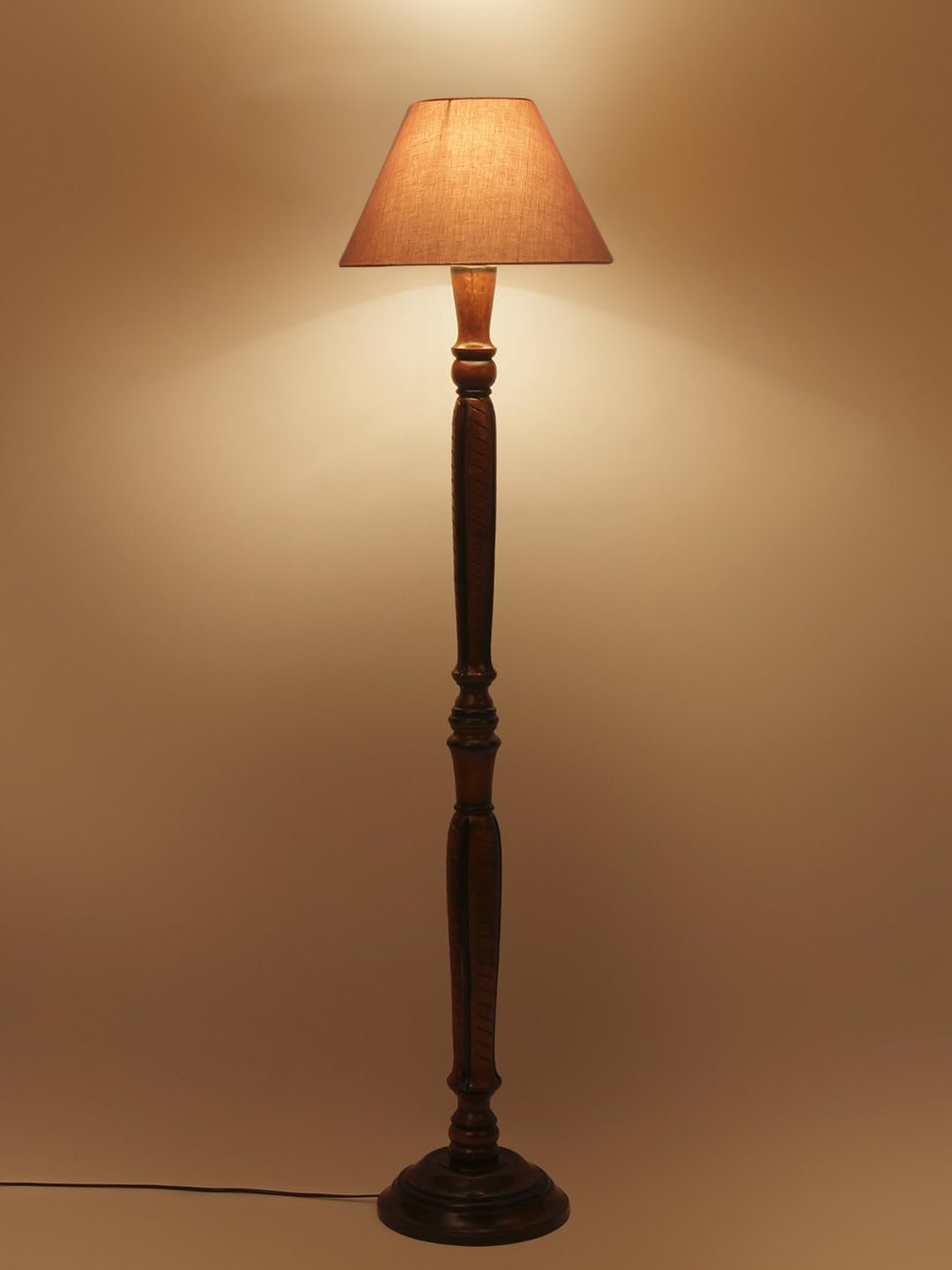 Grey Cotton conical Wooden Floor lamp -21