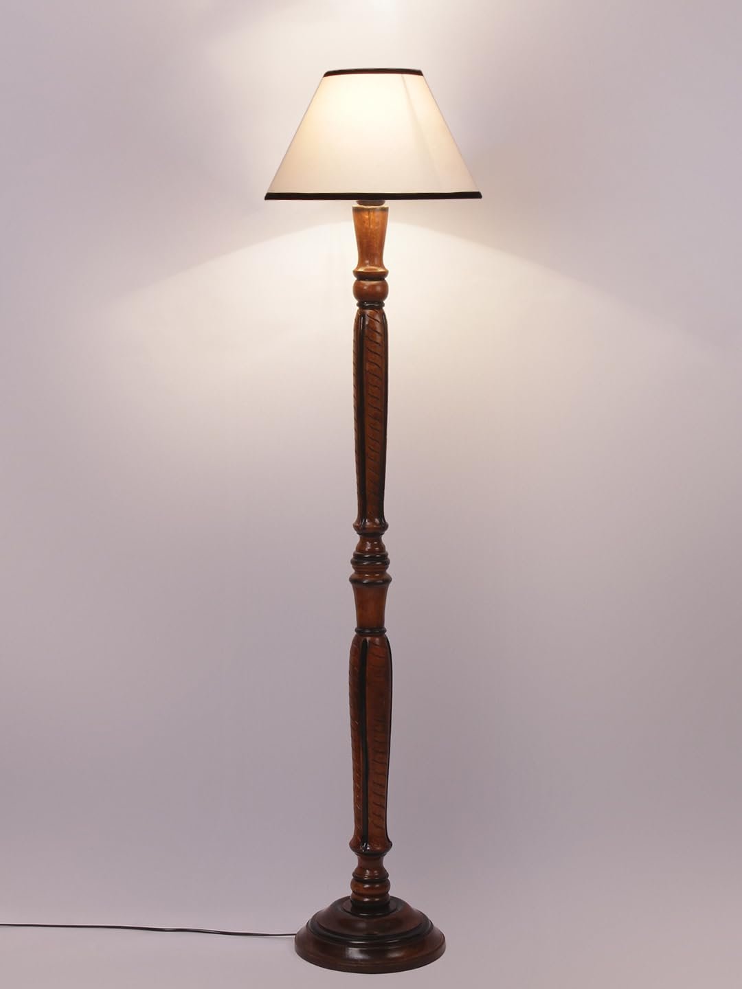 White & Black Cotton conical Wooden Floor lamp -22