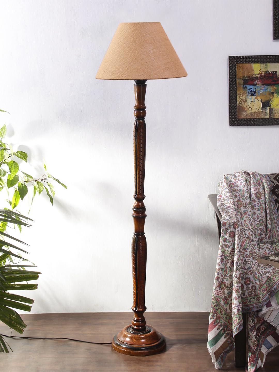 Beige Jute Conical Wooden Floor lamp -23