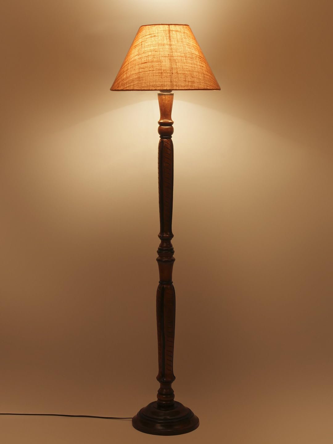 Beige Jute Conical Wooden Floor lamp -23