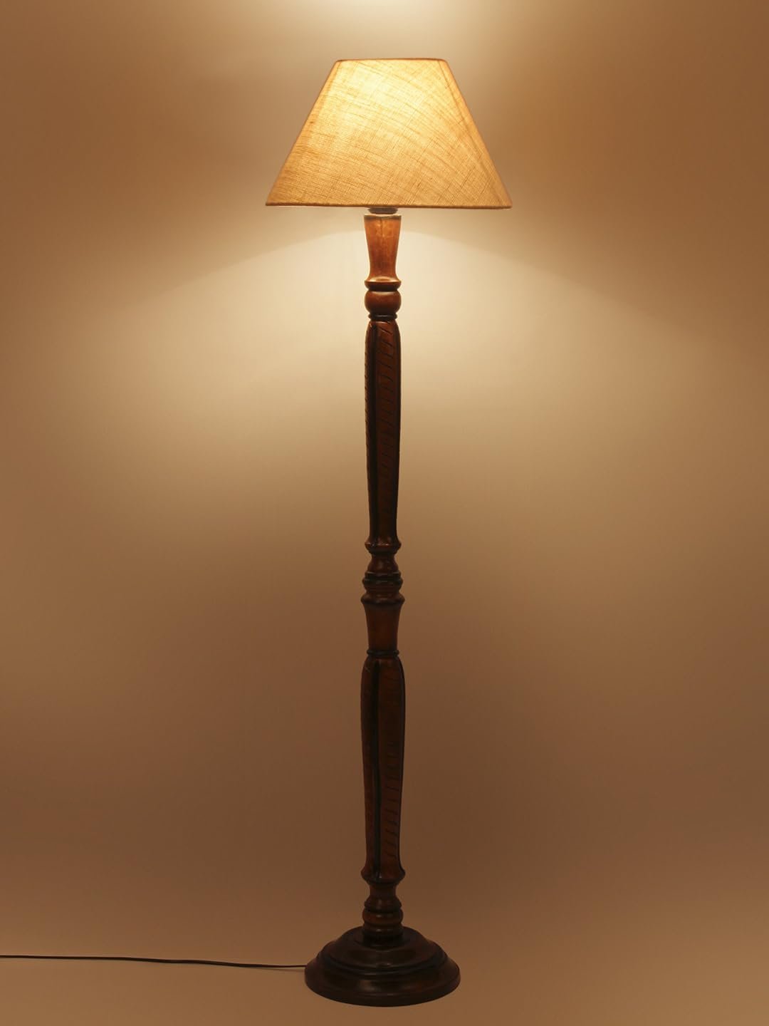 White Jute Conical Wooden Floor lamp -24