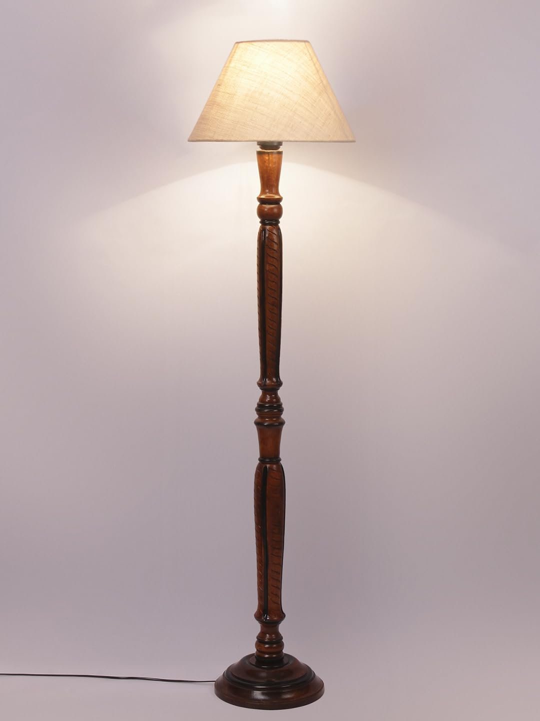 White Jute Conical Wooden Floor lamp -24