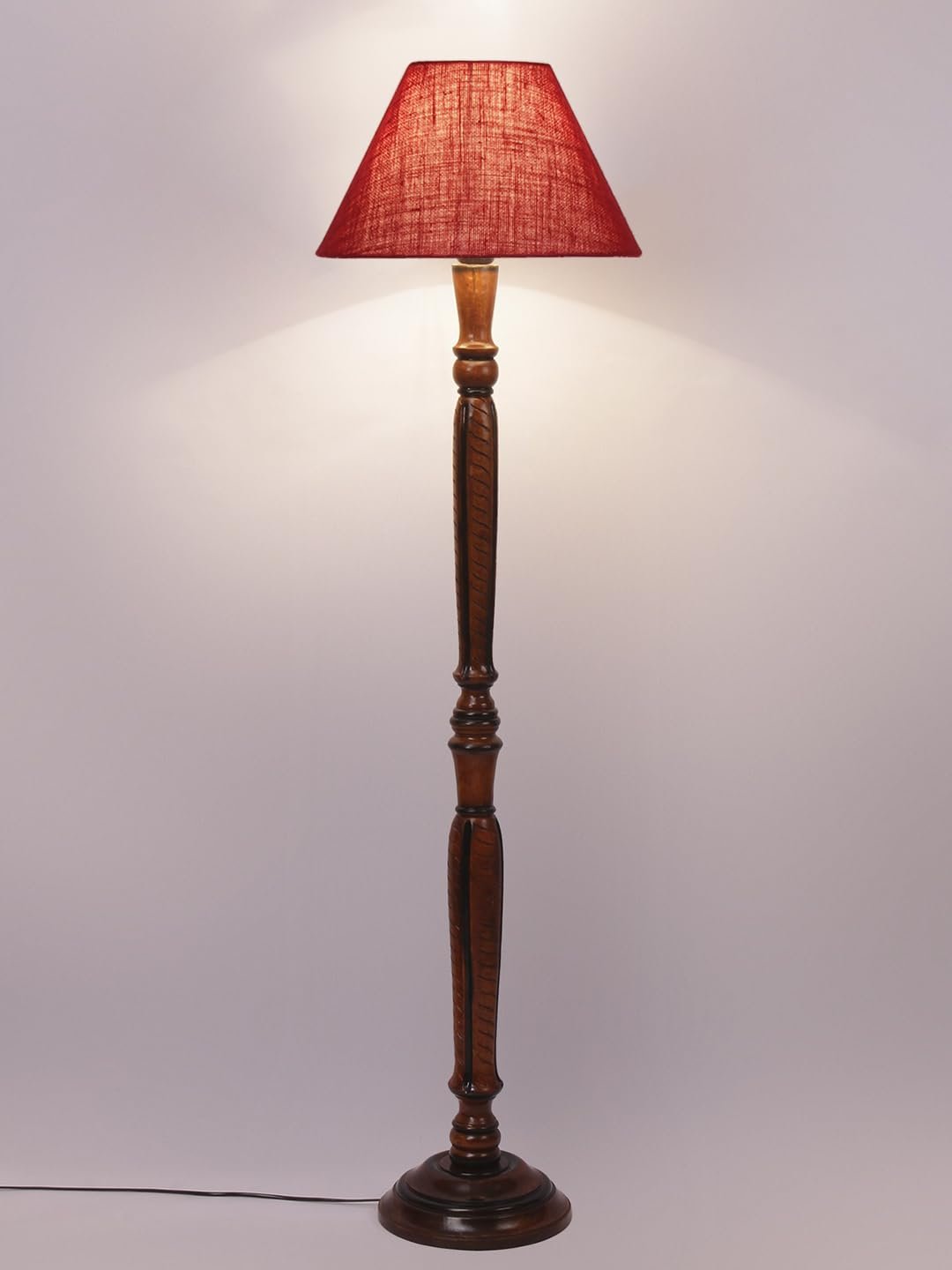 Maroon Jute Conical Wooden Floor lamp -26