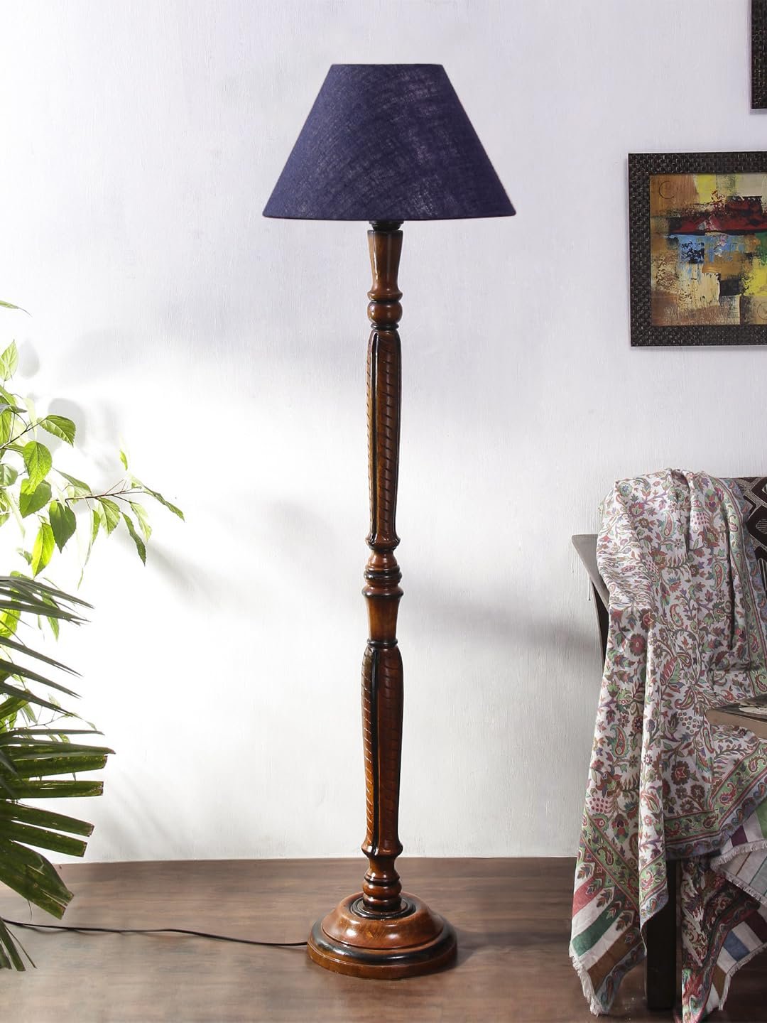 Blue Jute Conical Wooden Floor lamp -27