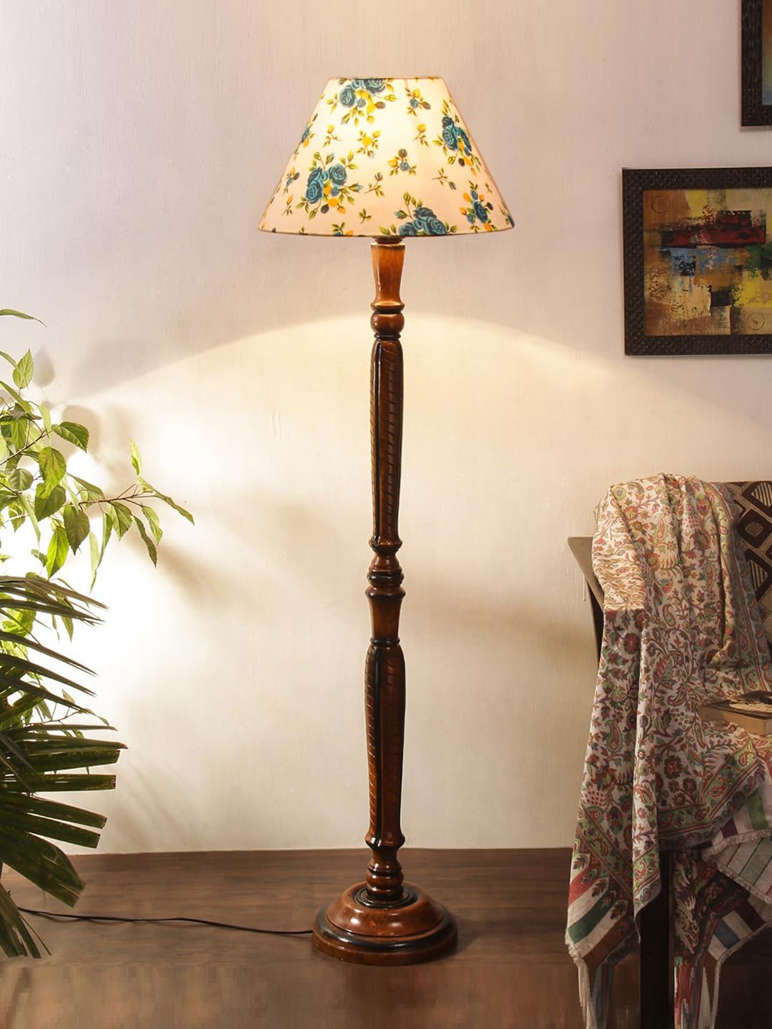 Multicolor Cotton Conical Wooden Floor lamp -28
