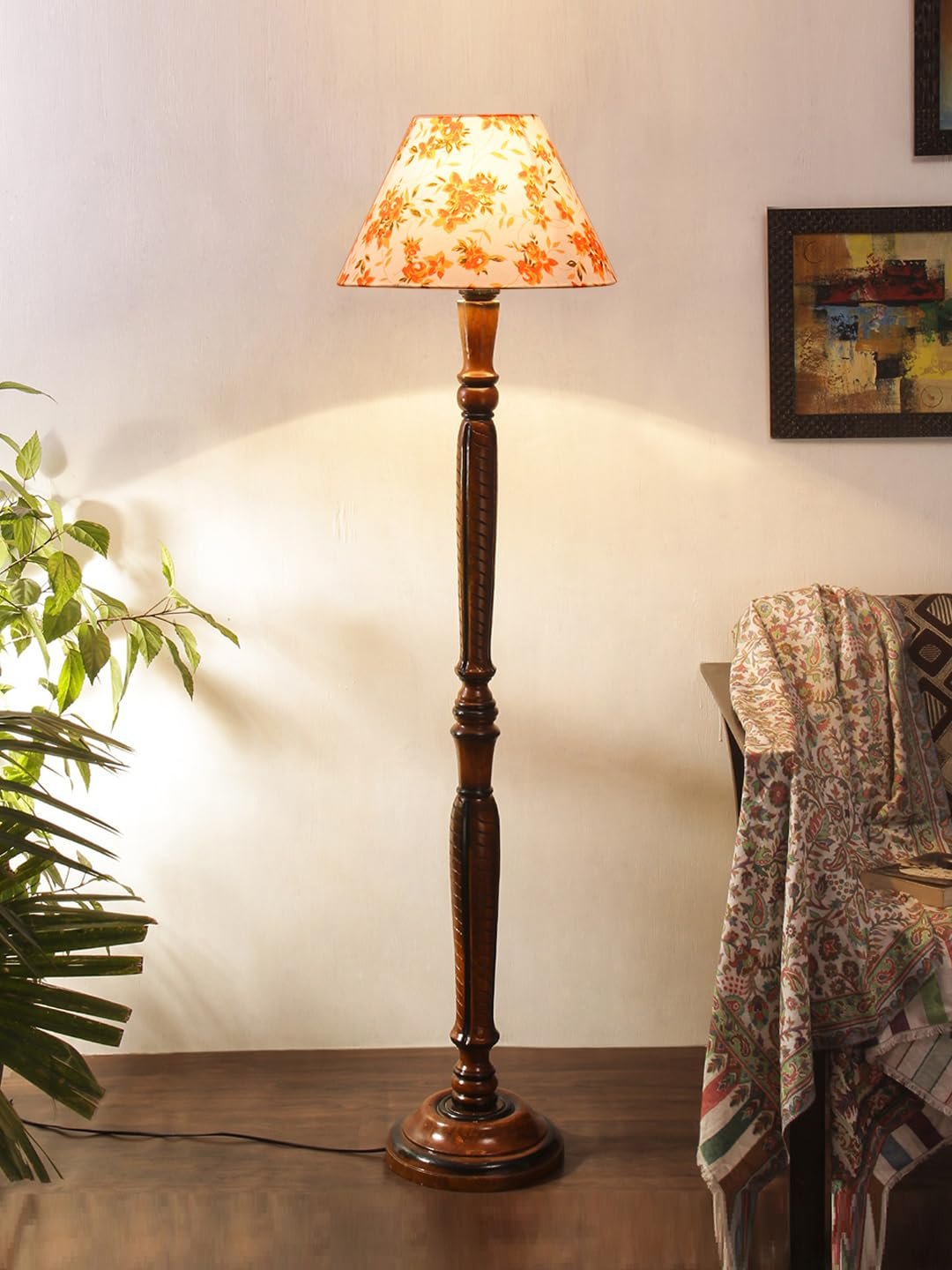 Multicolor Cotton Conical Wooden Floor lamp -29
