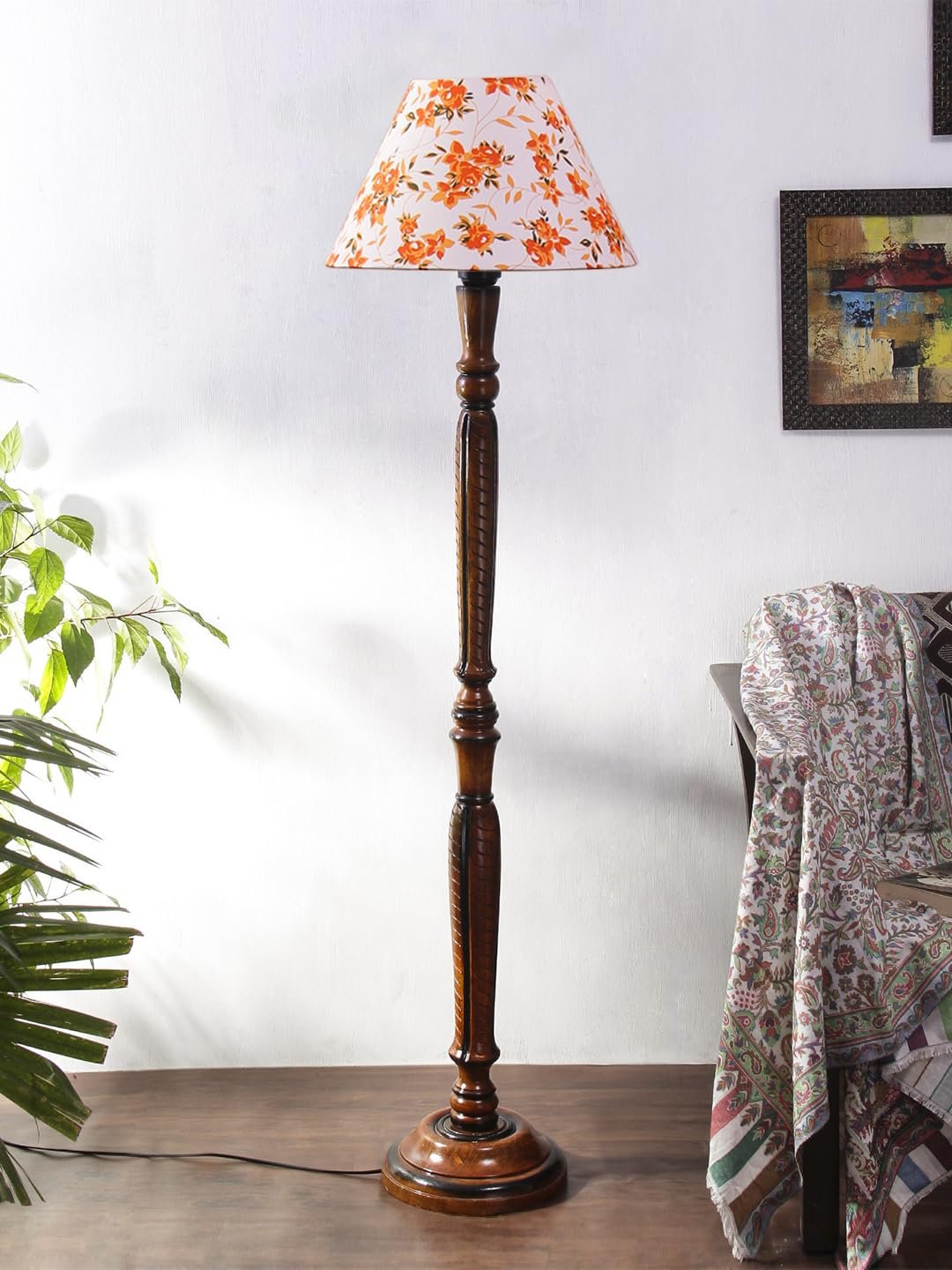 Multicolor Cotton Conical Wooden Floor lamp -29