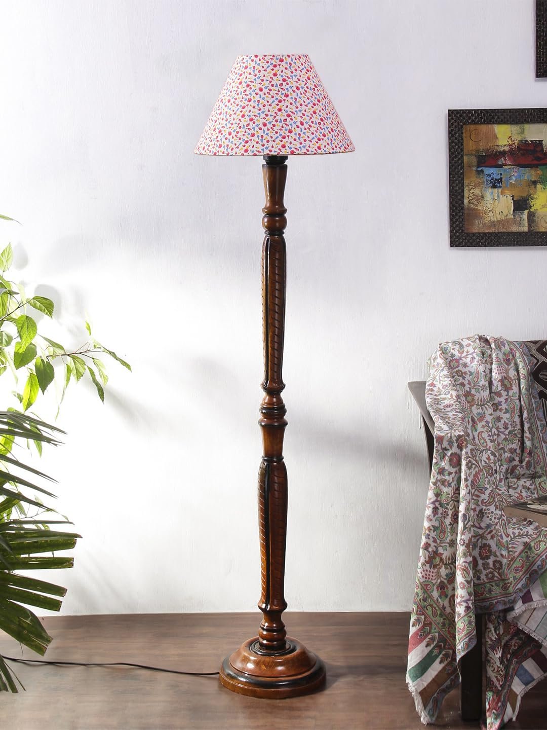 Multicolor Cotton Conical Wooden Floor lamp -30