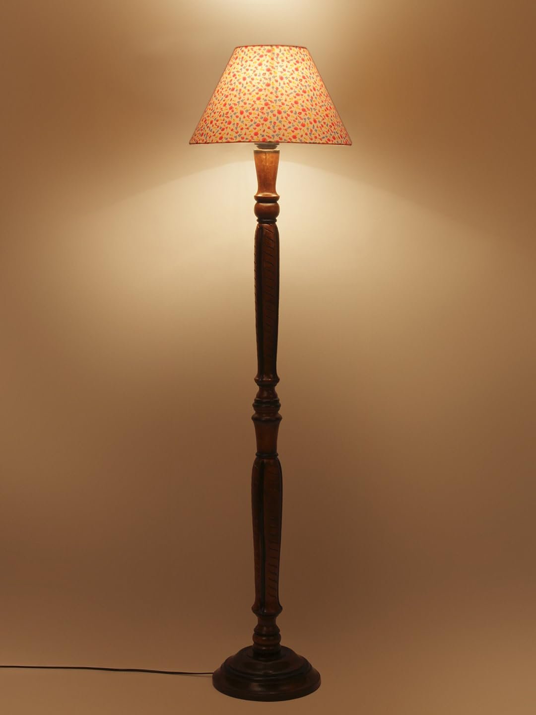 Multicolor Cotton Conical Wooden Floor lamp -30