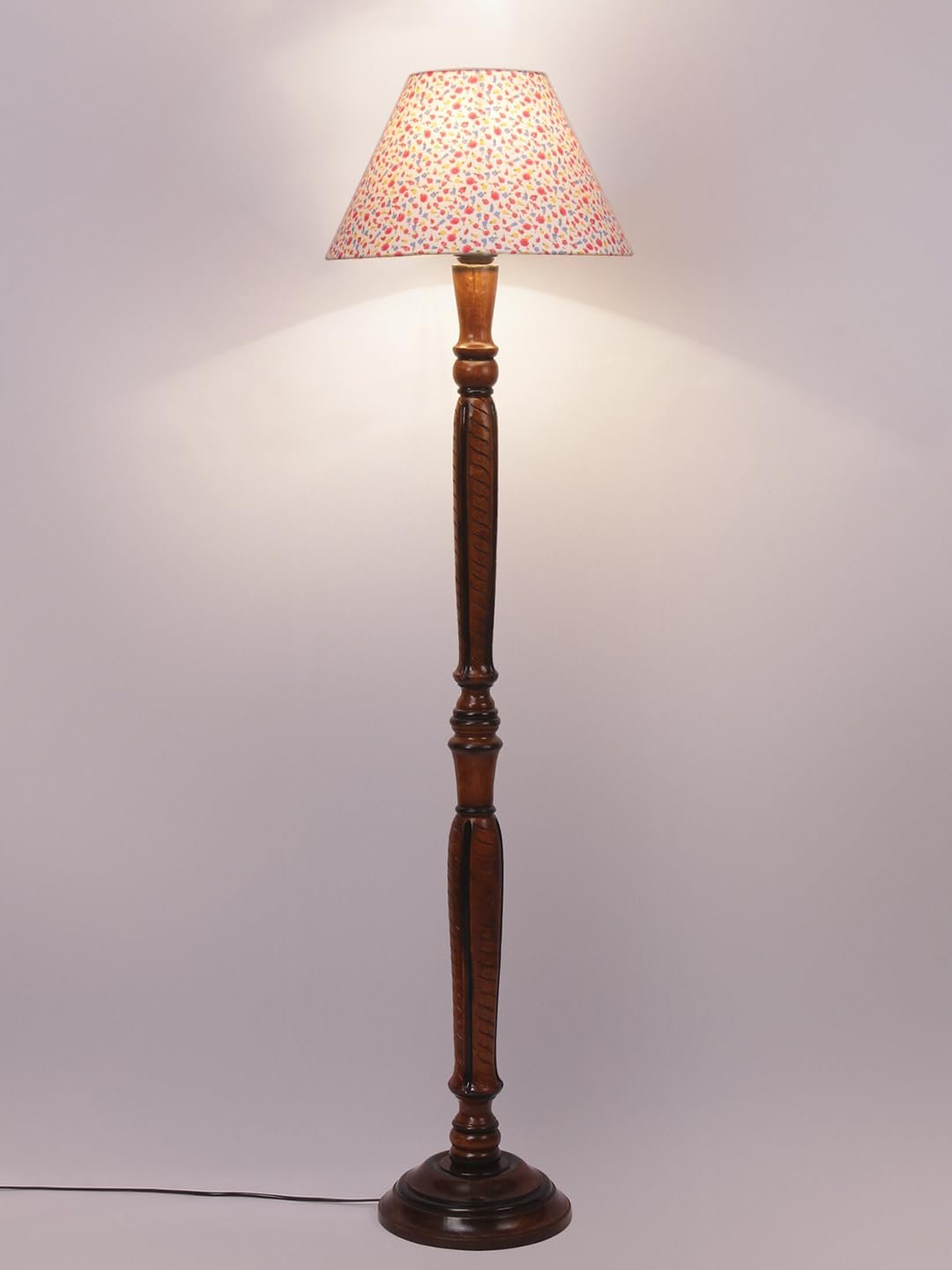 Multicolor Cotton Conical Wooden Floor lamp -30