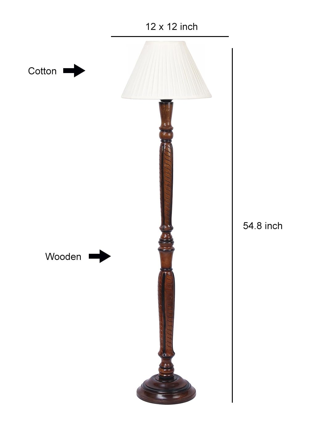 Straight Pleated Off-White Cotton Wooden Floor Lamp -31