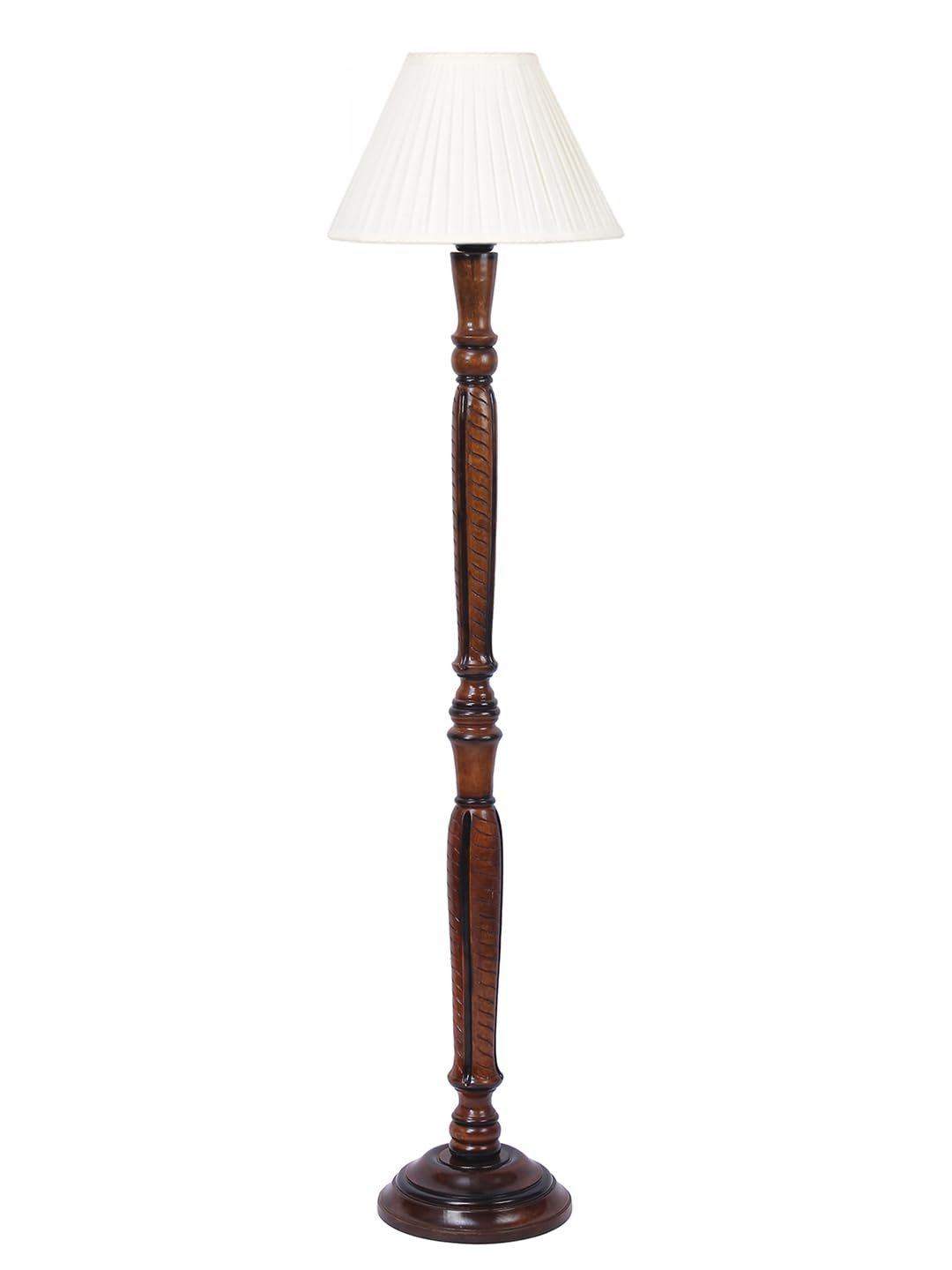 Straight Pleated Off-White Cotton Wooden Floor Lamp -31