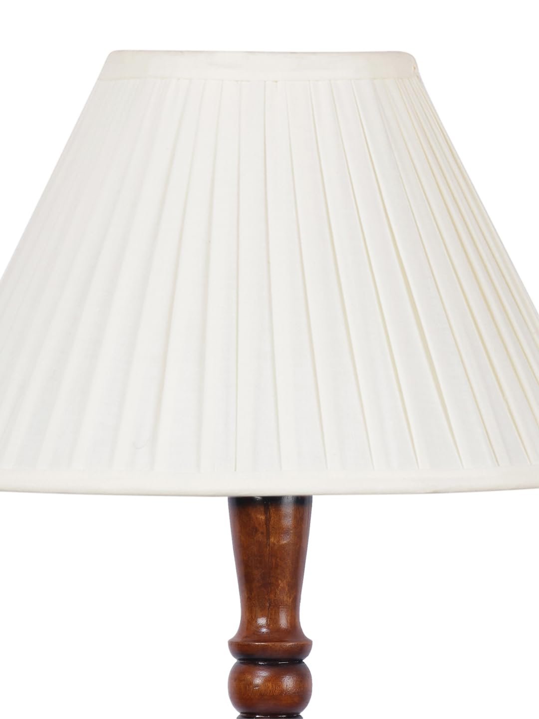 Straight Pleated Off-White Cotton Wooden Floor Lamp -31
