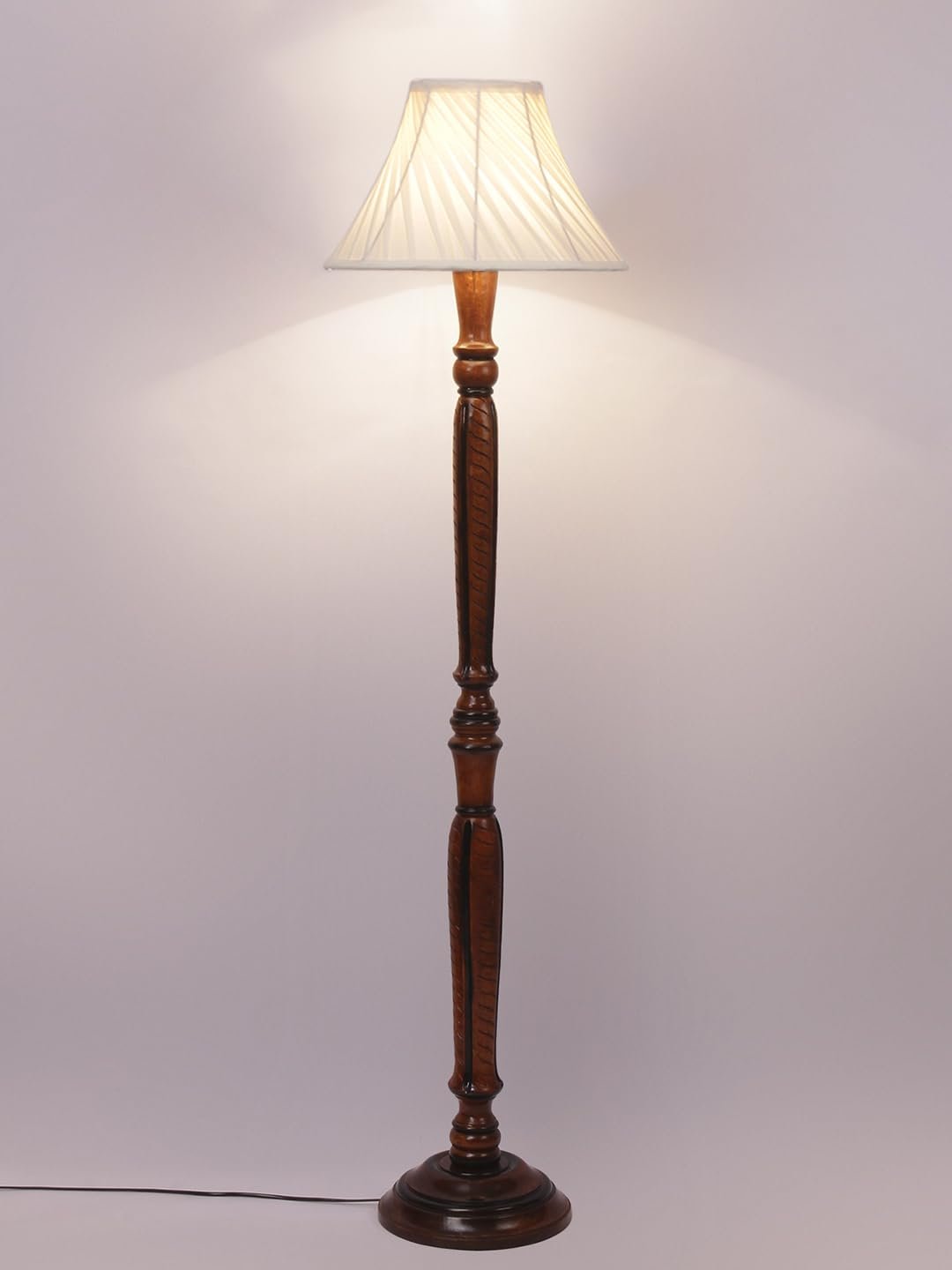 Cross Pleated Off-White Cotton Wooden Floor Lamp -32