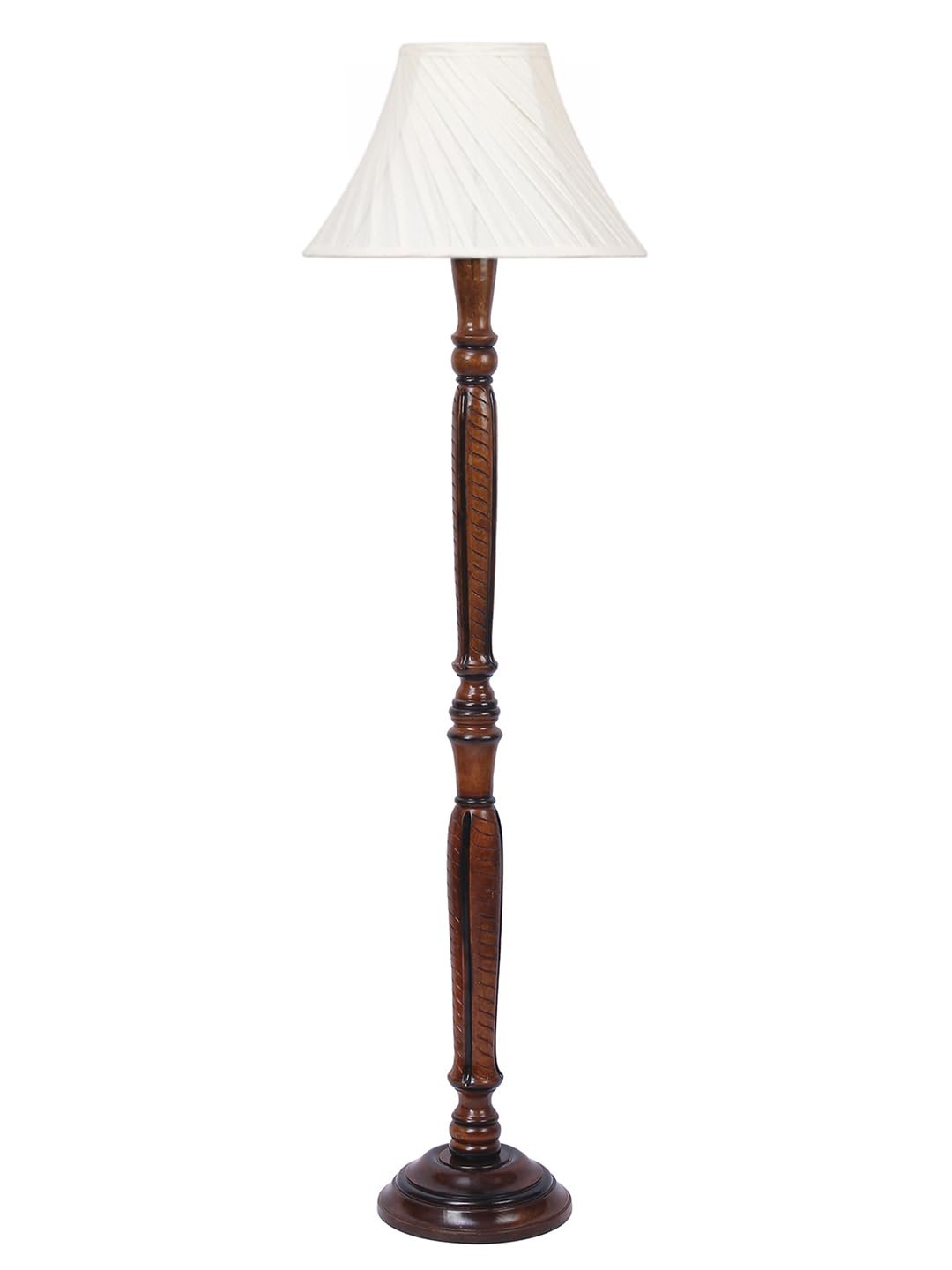 Cross Pleated Off-White Cotton Wooden Floor Lamp -32