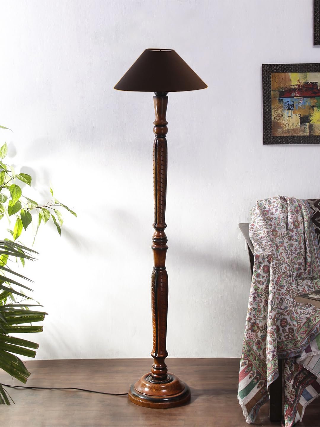 Black Coolie Cotton Wooden Floor lamp -34