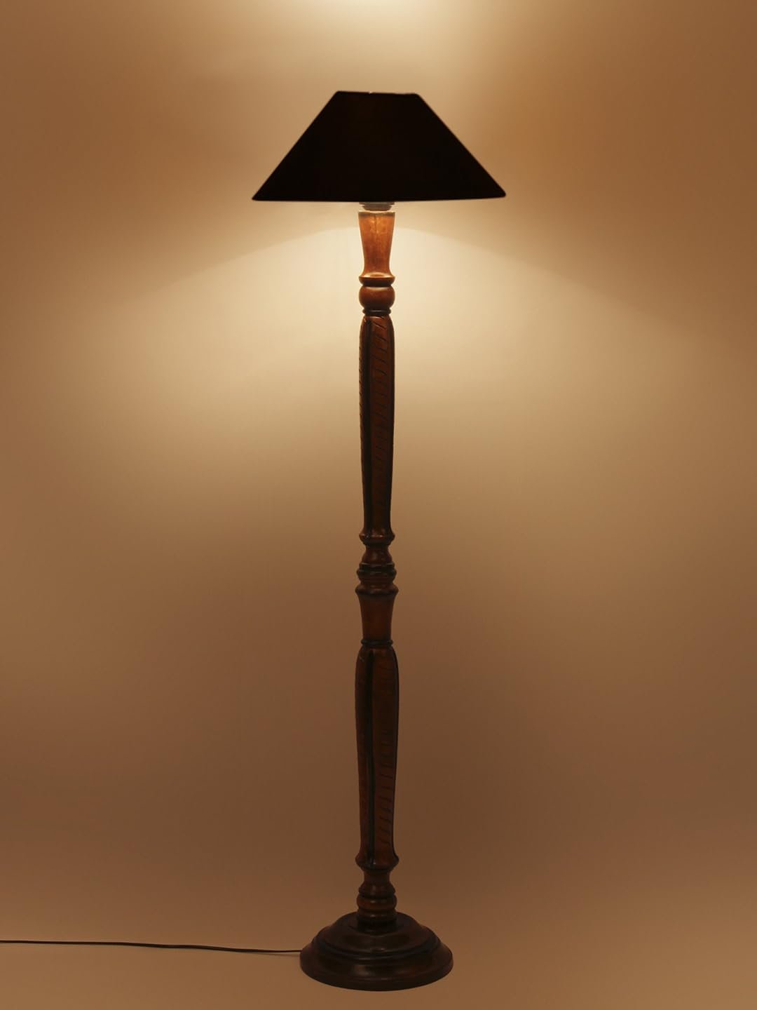 Black Coolie Cotton Wooden Floor lamp -34