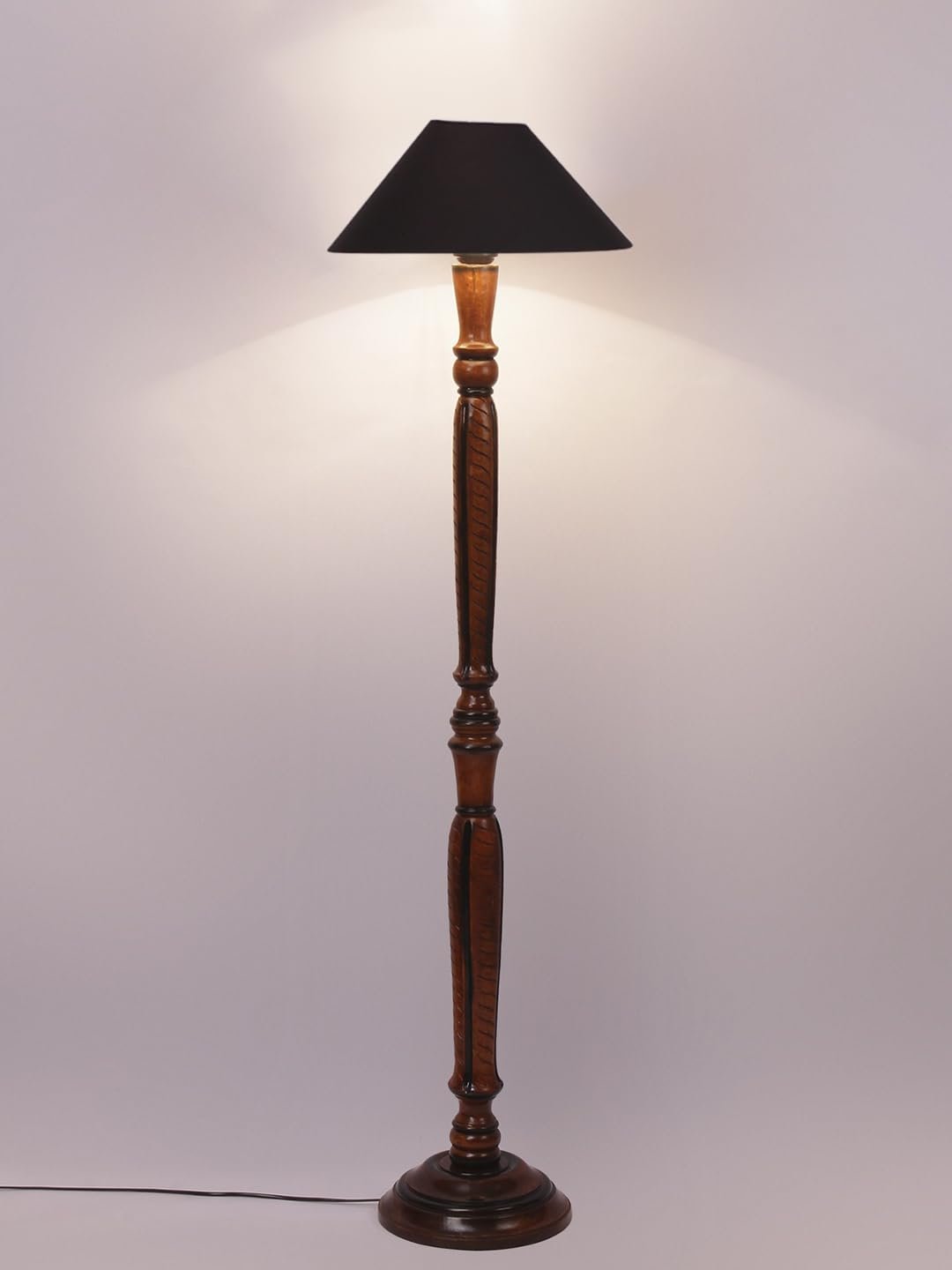 Black Coolie Cotton Wooden Floor lamp -34