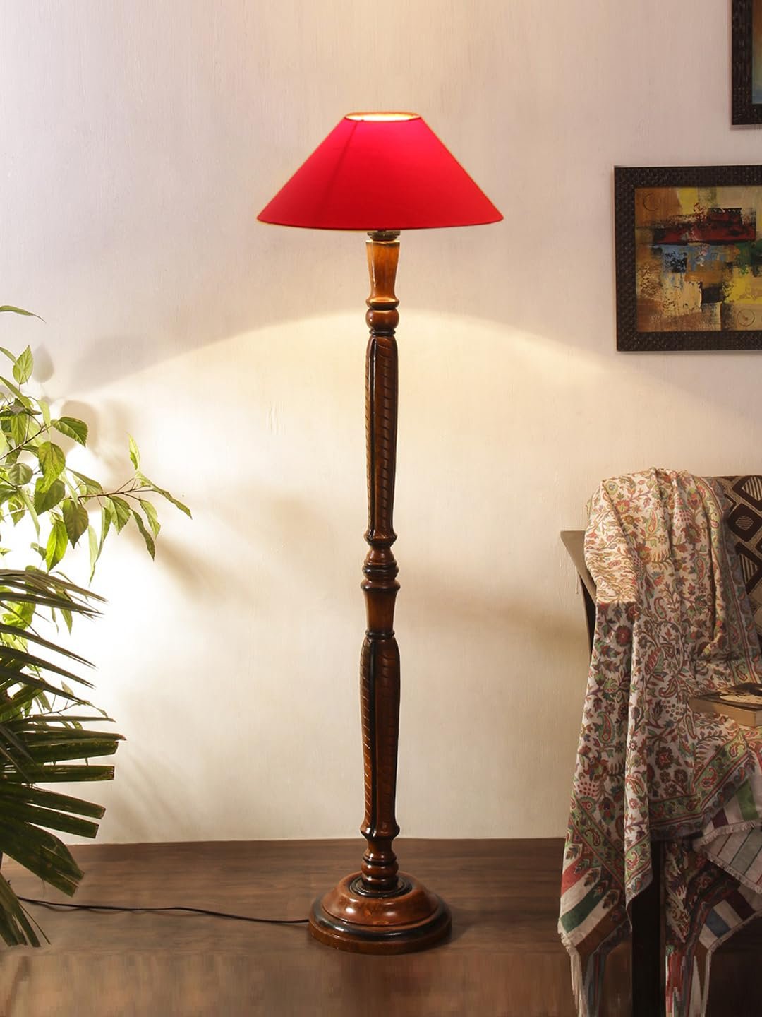 Red Coolie Cotton Wooden Floor lamp -35