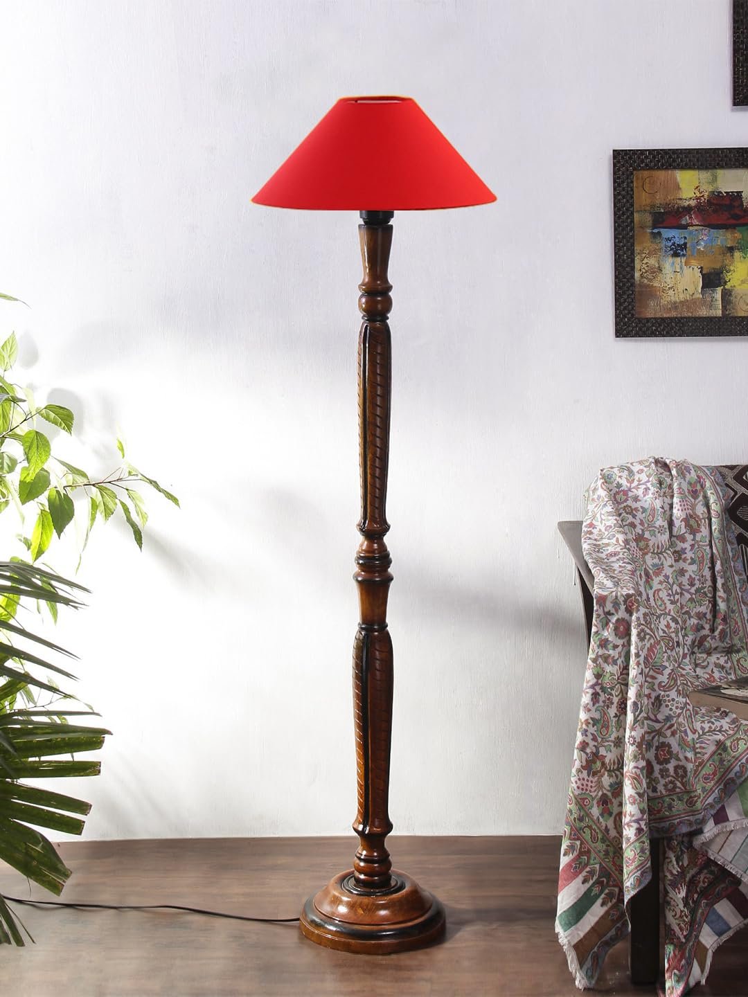 Red Coolie Cotton Wooden Floor lamp -35