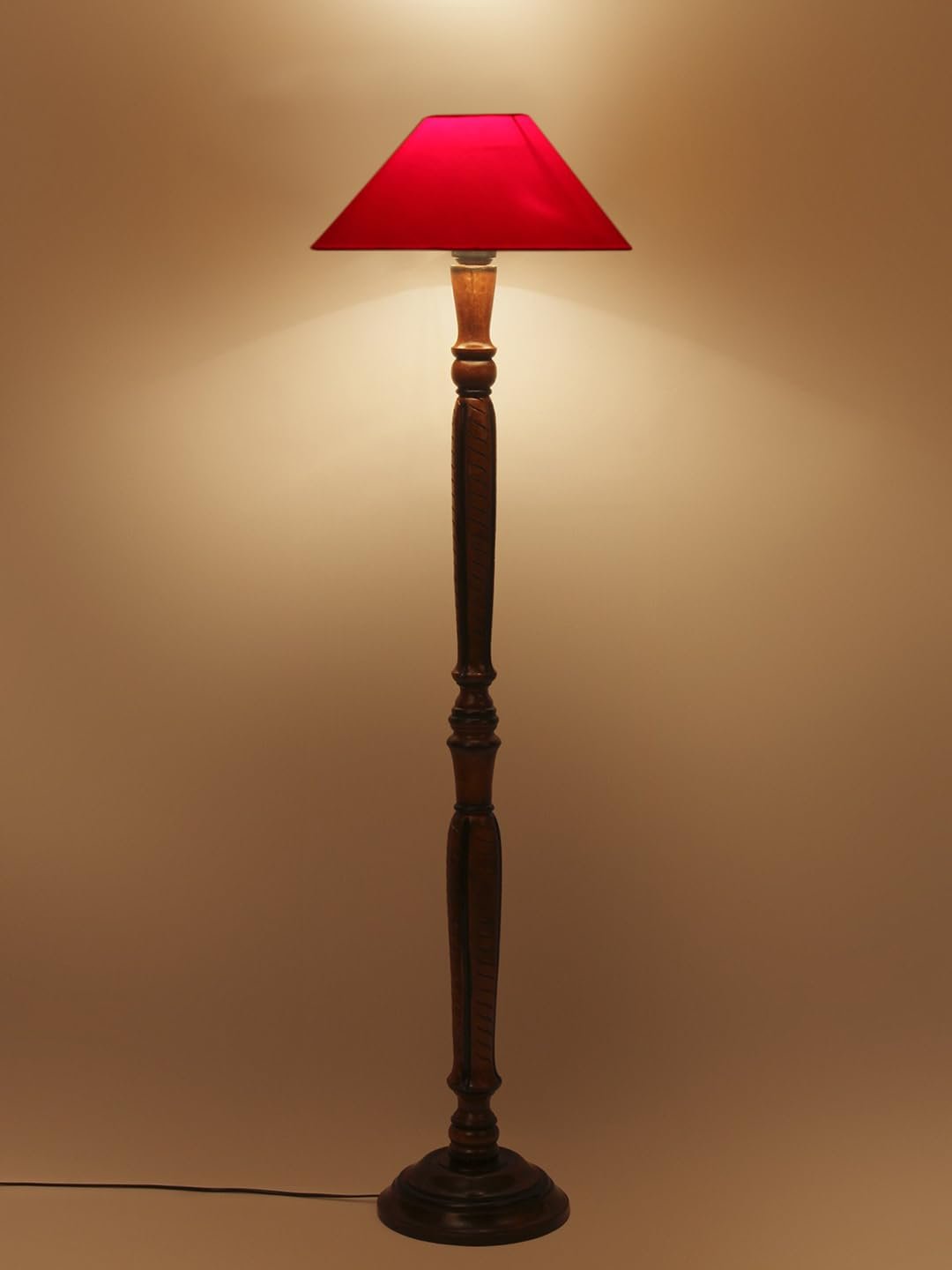Red Coolie Cotton Wooden Floor lamp -35