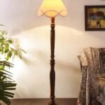 Vintage Off-White Cotton Wooden Floor Lamp -37