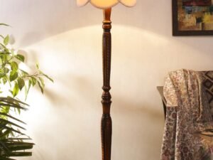Vintage Off-White Cotton Wooden Floor Lamp -37