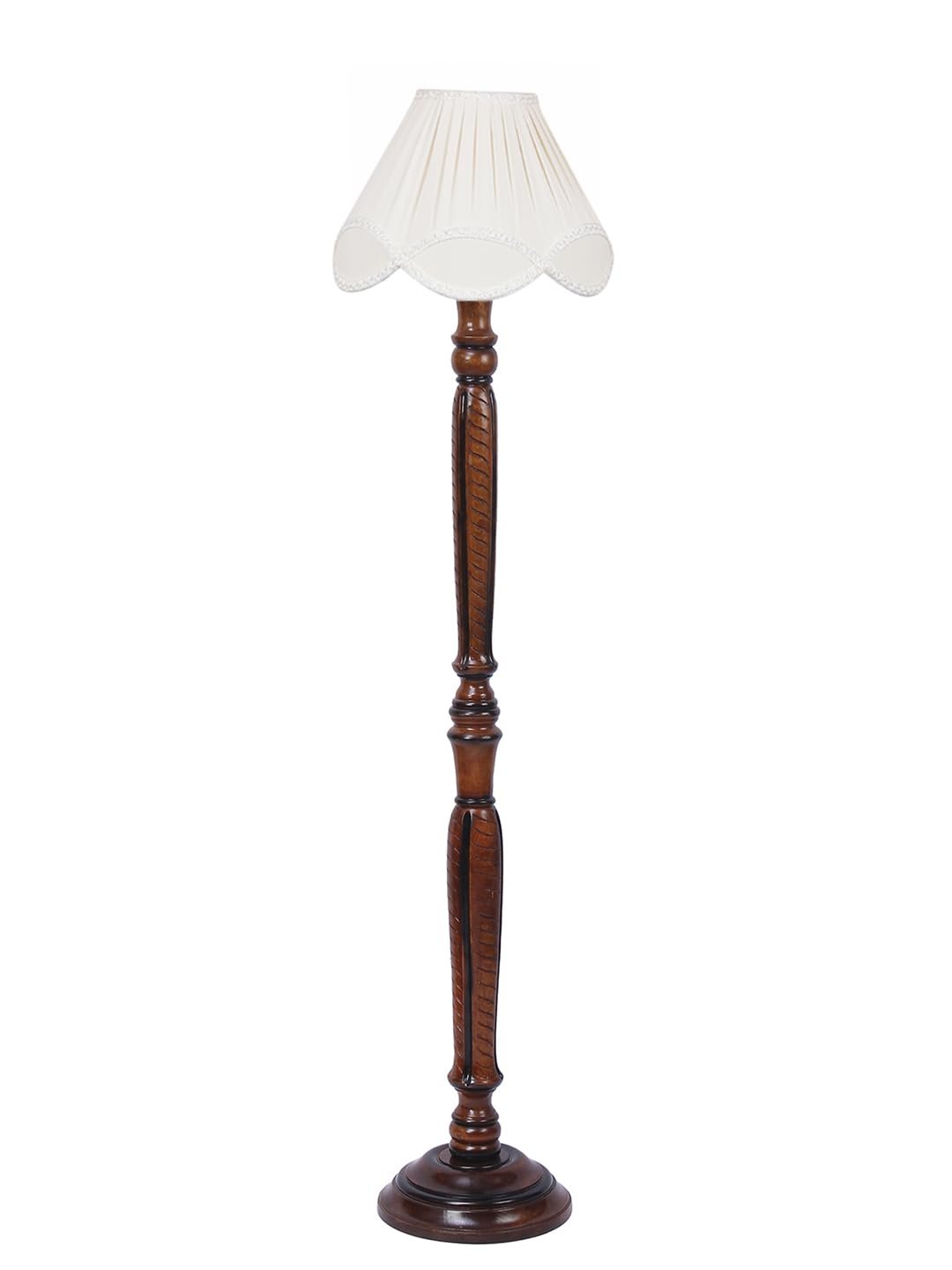 Vintage Off-White Cotton Wooden Floor Lamp -37