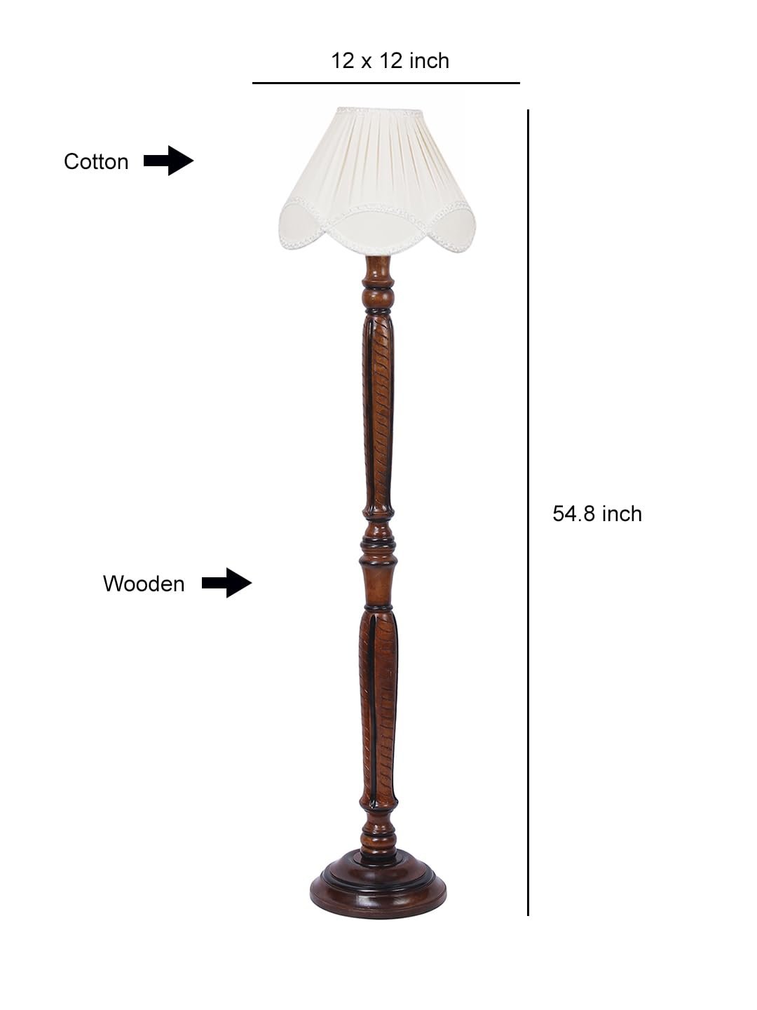 Vintage Off-White Cotton Wooden Floor Lamp -37