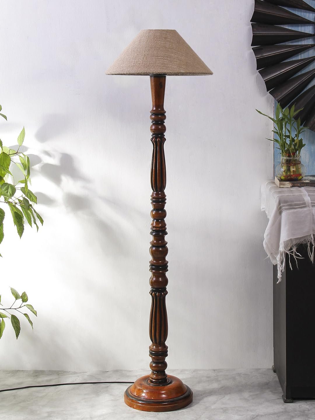 Beige Jute Wooden Floor Lamp -39
