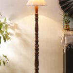 Vintage Cotton Shade Wood Floor Lamp -40