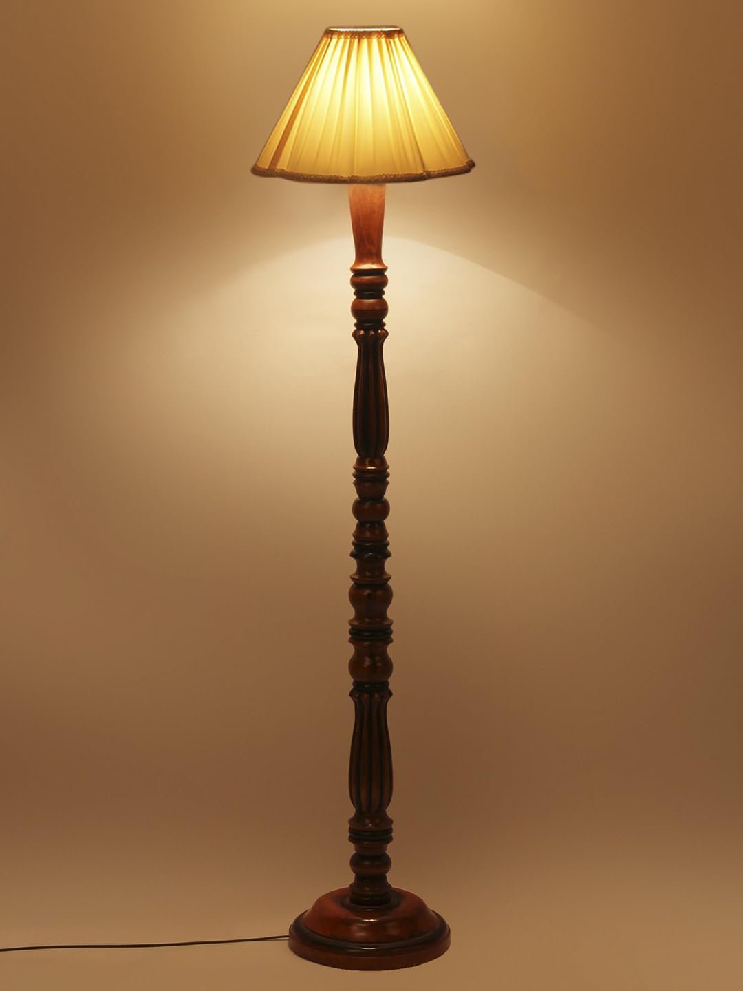 Vintage Cotton Shade Wood Floor Lamp -40