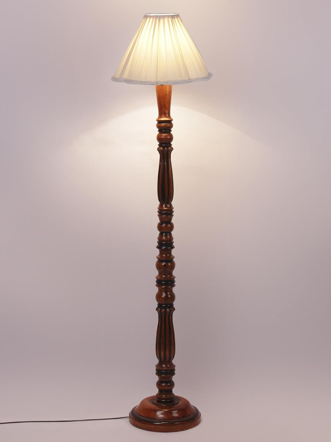 Vintage Cotton Shade Wood Floor Lamp -40