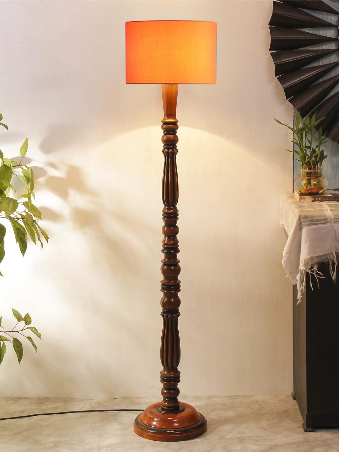 Orange Cotton Wooden Floor lamp -41