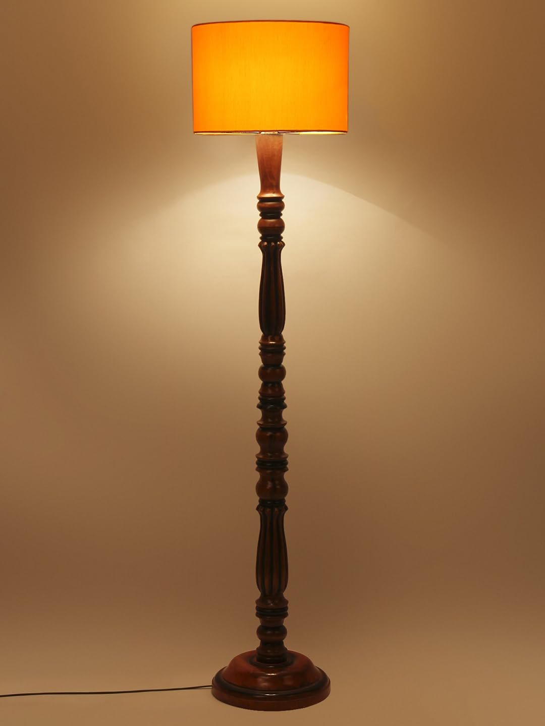Yellow Cotton Wooden Floor Lamp -42