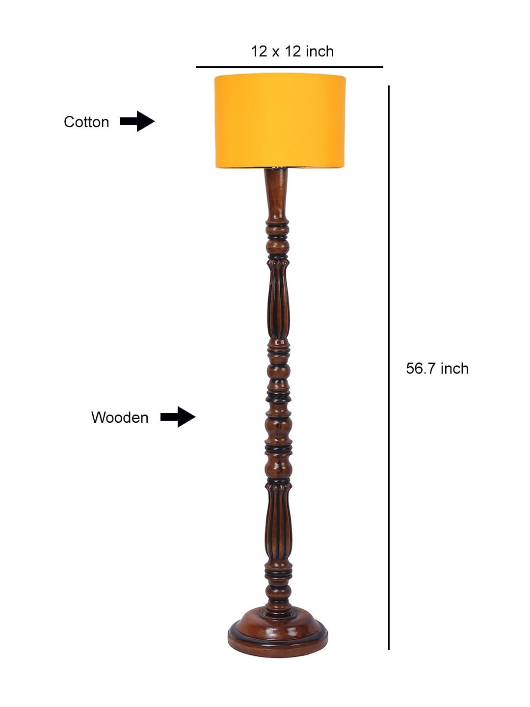 Yellow Cotton Wooden Floor Lamp -42
