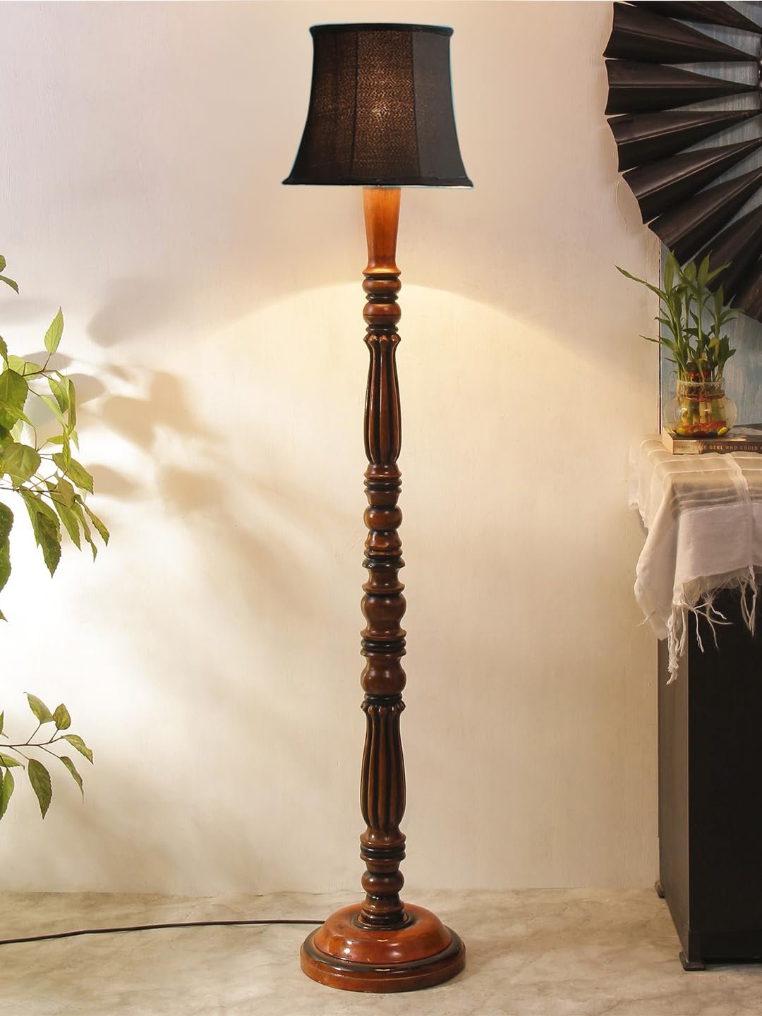 Black Cotton Wooden Floor Lamp -43