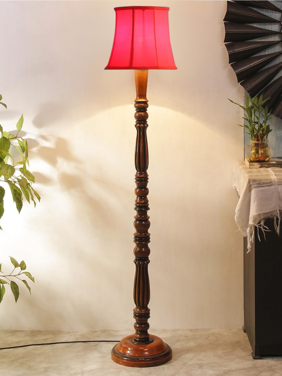 Red Cotton Wooden Floor Lamp -44