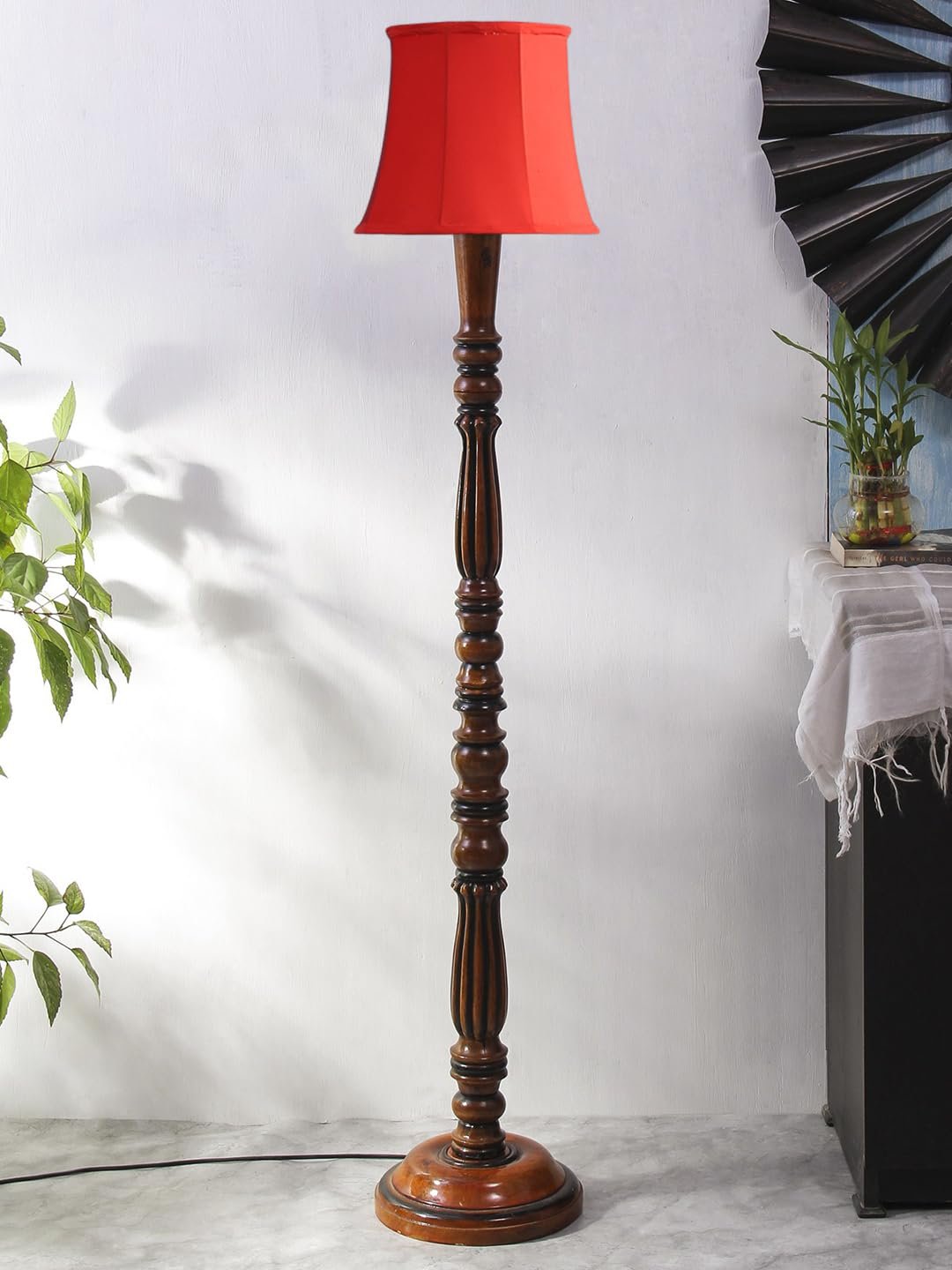 Red Cotton Wooden Floor Lamp -44