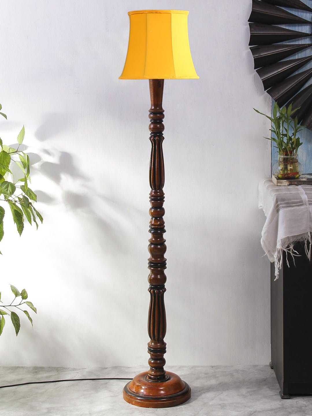 Yellow Cotton Wooden Floor Lamp -45