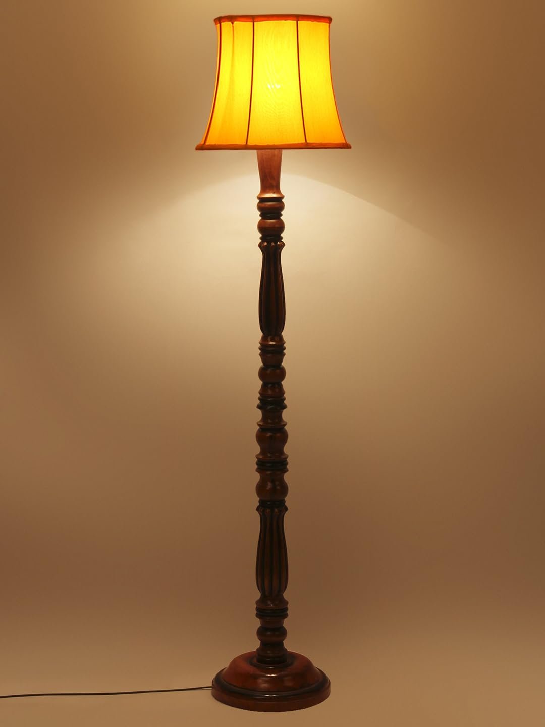 Yellow Cotton Wooden Floor Lamp -45