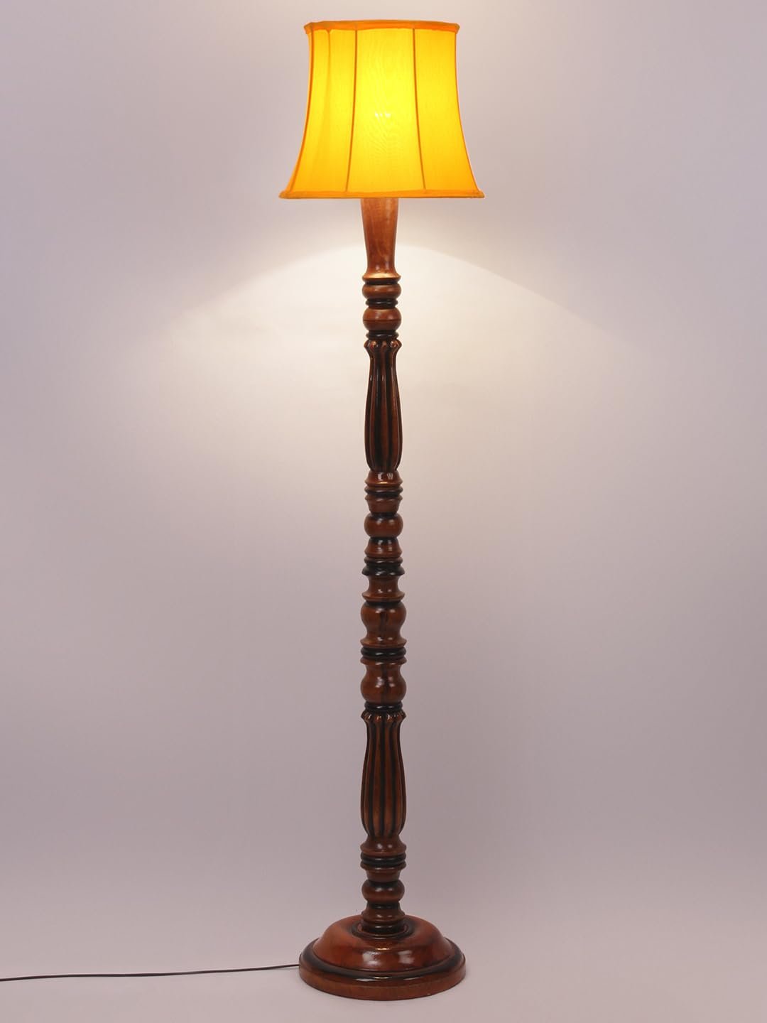 Yellow Cotton Wooden Floor Lamp -45