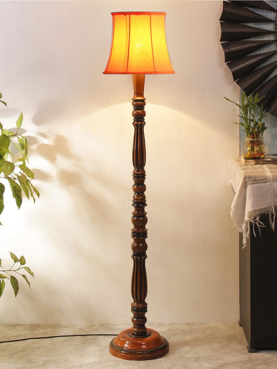 Orange Cotton Wooden Floor Lamp -46