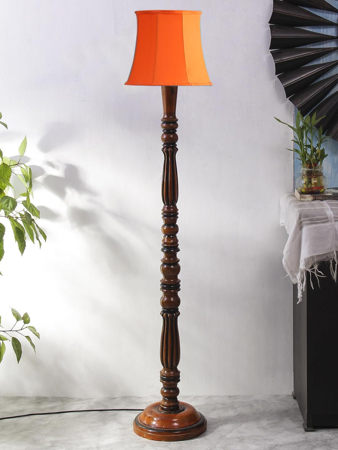 Orange Cotton Wooden Floor Lamp -46