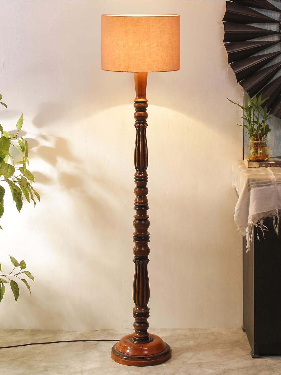 Grey Cotton Wooden Floor Lamp -47