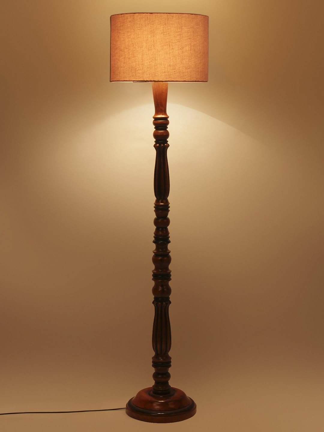 Grey Cotton Wooden Floor Lamp -47