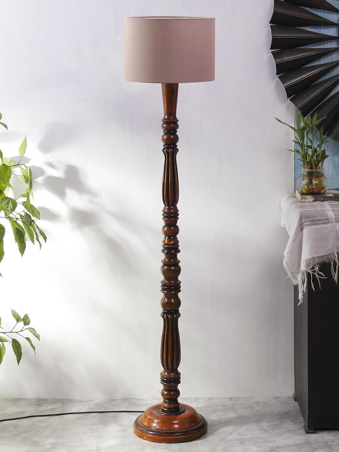 Grey Cotton Wooden Floor Lamp -47